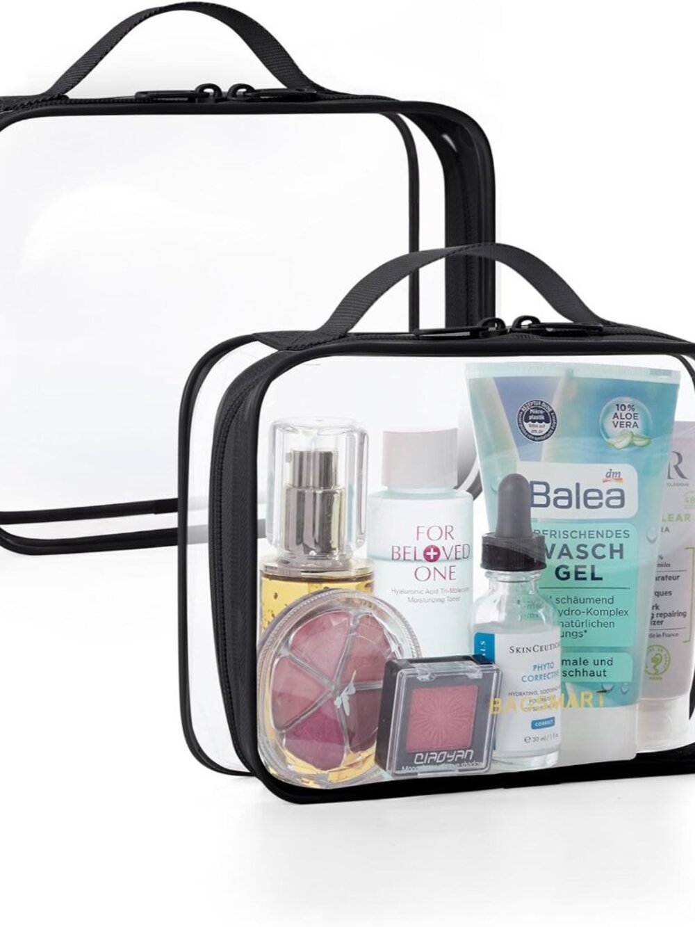 Clear Toiletry Bag with Handle 2-Pack TSA Approved, Black | Water-resistant Trav